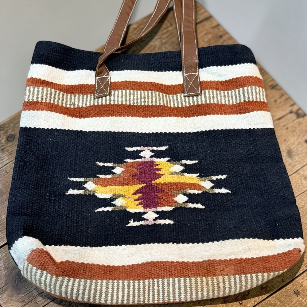 Southwestern Woven Tote Bag Boho Aztec Pattern Vintage